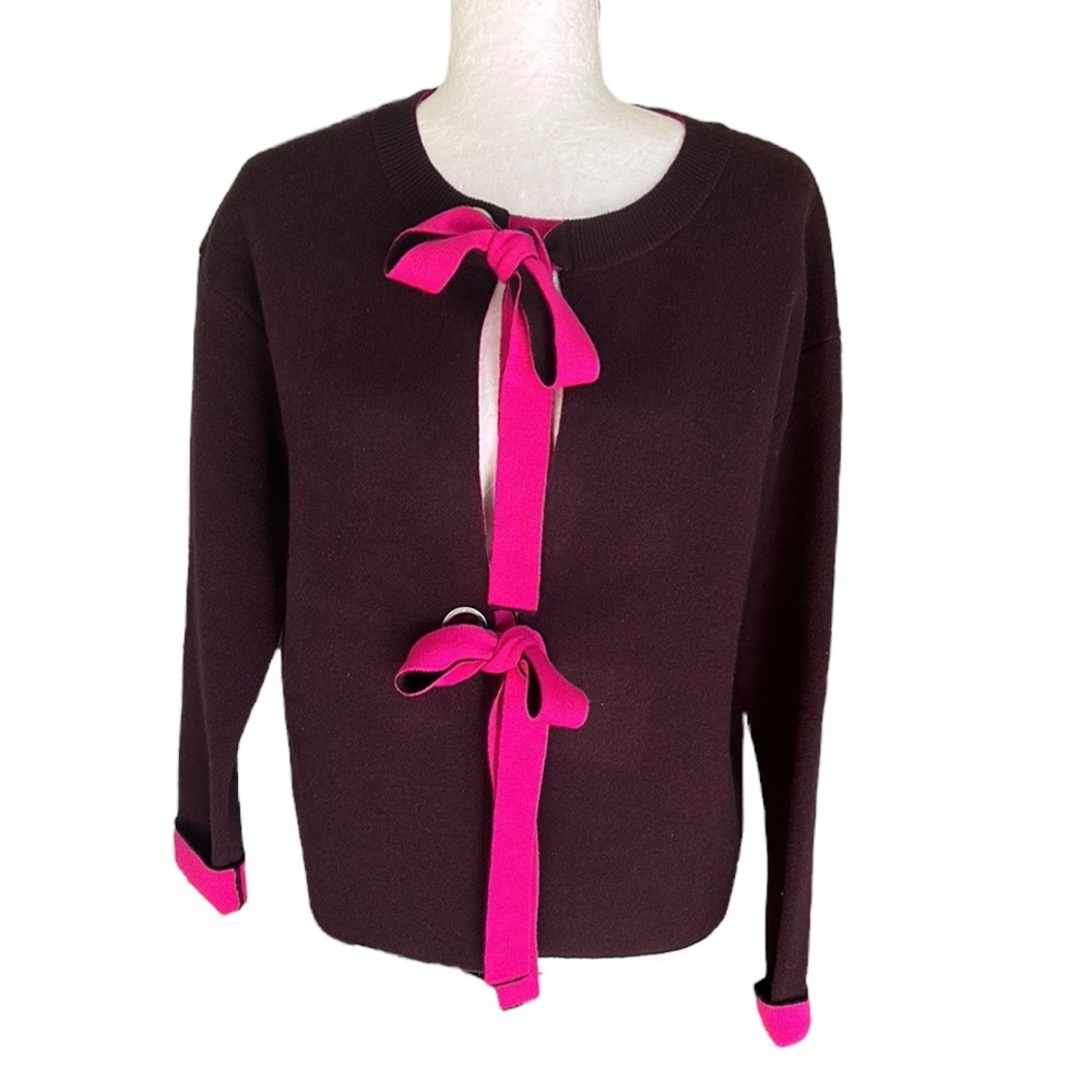 Carlisle Collection Purple & Hot Pink Bow Tie Cashmere Blend Cardigan - M